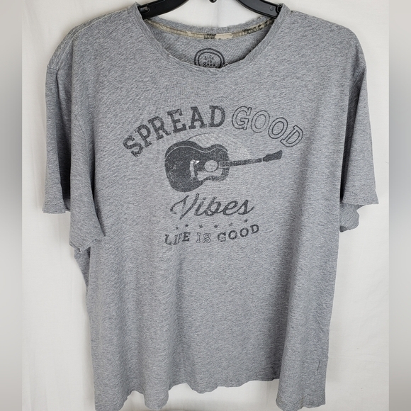 Life is Good Gray "Spread Good Vibes" T-shirt with Distressed Collar Sz 2XL - Picture 2 of 9